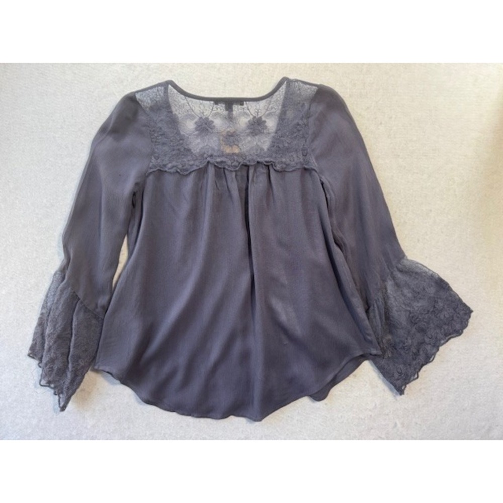 American Eagle Lace Babydoll Top XXS Blue Cottage Boho Rustic Soft Bell Sleeve - Picture 6 of 9